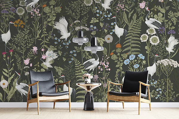 Een behang met vogels en bloemen Een behang met vogels en bloemen