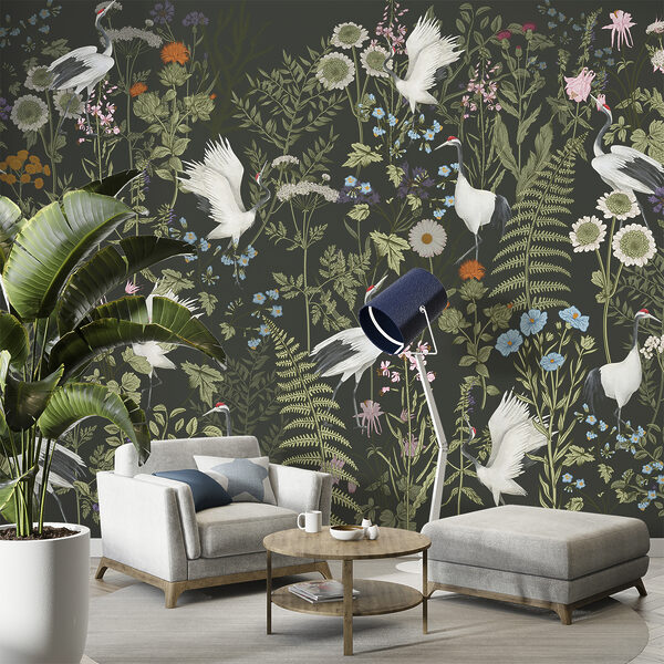 Een behang met vogels en bloemen Een behang met vogels en bloemen
