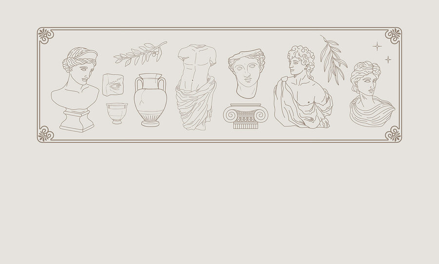 Een lijntekening van oude beelden