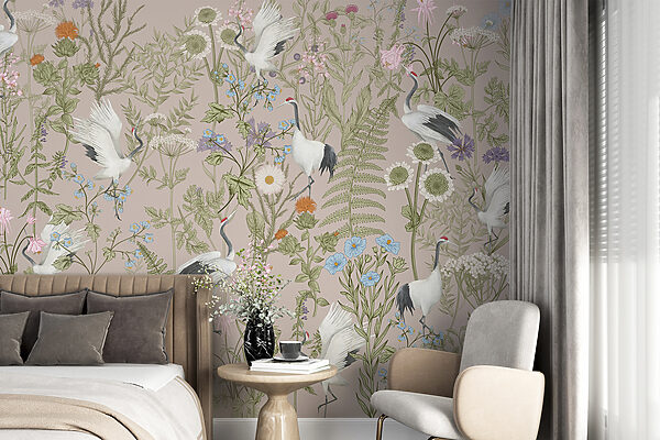 Een behang met vogels en planten Een behang met vogels en planten