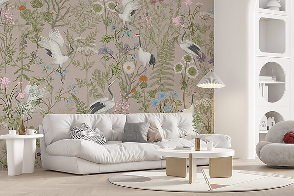 Een behang met vogels en planten Een behang met vogels en planten
