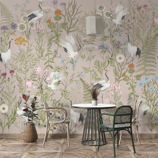 Een behang met vogels en planten Een behang met vogels en planten