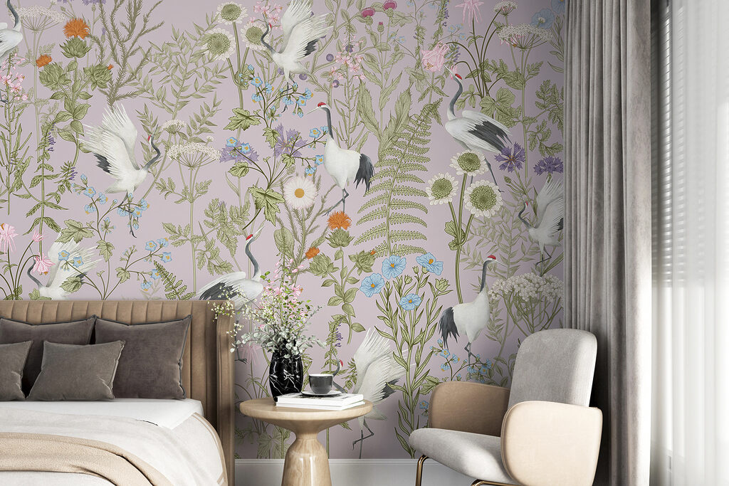 A wallpaper with birds and plants A wallpaper with birds and plants