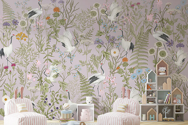 Een behang met vogels en planten Een behang met vogels en planten