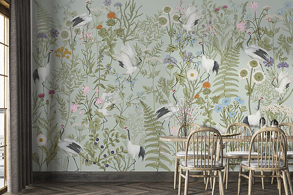 Een behang met vogels en planten Een behang met vogels en planten