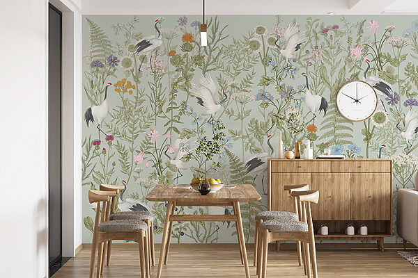 Een behang met vogels en planten Een behang met vogels en planten