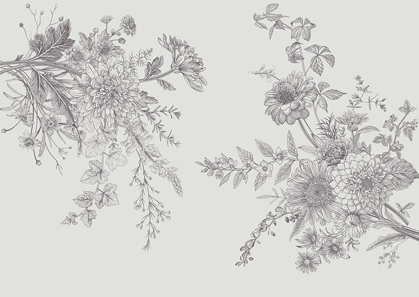 Een groep bloemen met bladeren Een groep bloemen met bladeren