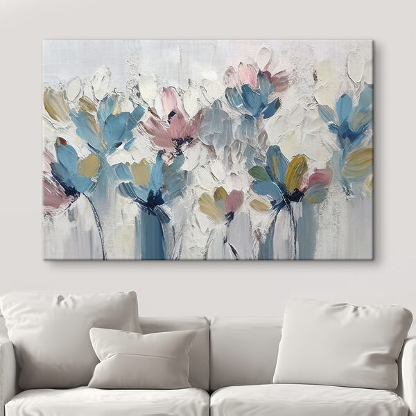 Een schilderij van bloemen op een wit oppervlak Een schilderij van bloemen op een wit oppervlak