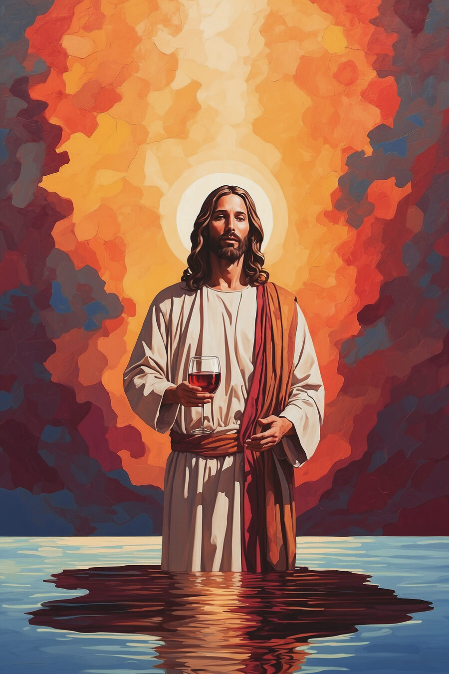 Een schilderij van een man met een glas wijn in zijn hand Een schilderij van een man met een glas wijn in zijn hand