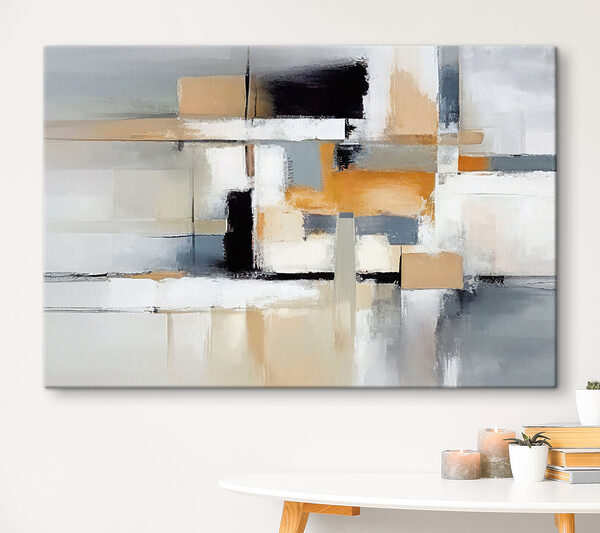 Een schilderij van een witte en zwarte abstracte kunst Een schilderij van een witte en zwarte abstracte kunst