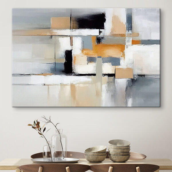 Een schilderij van een witte en zwarte abstracte kunst Een schilderij van een witte en zwarte abstracte kunst