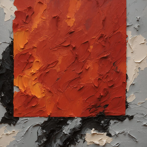 Een schilderij van een rood vierkant met zwarte en witte verf Een schilderij van een rood vierkant met zwarte en witte verf