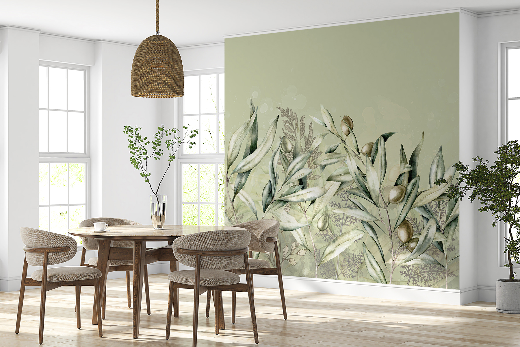 A painting of olives and leaves