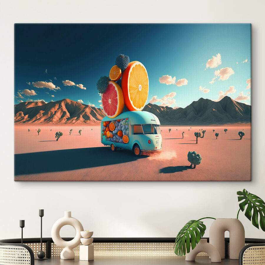 Een busje met fruit erop