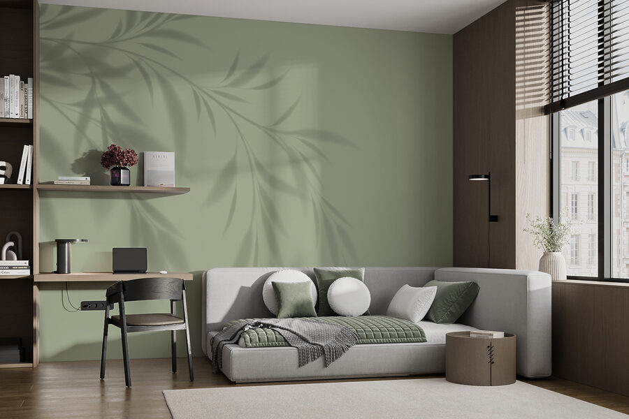 Fotobehang Een schaduw van een plant op een muur