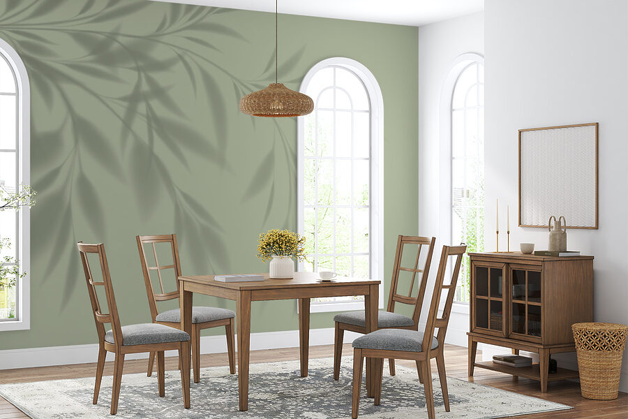 Fotobehang Een schaduw van een plant op een muur - Afbeelding 3