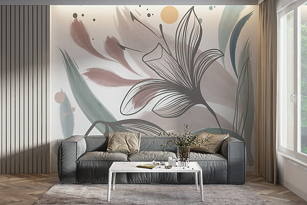 Een tekening van bloemen en bladeren Fotobehang Een tekening van bloemen en bladeren