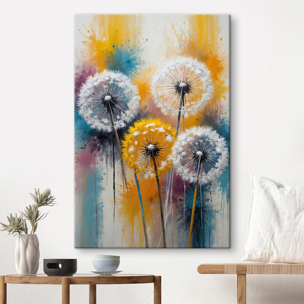 A group of dandelions with white seeds A group of dandelions with white seeds