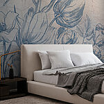 Fotobehang Een tekening van bloemen op een gebarsten muur