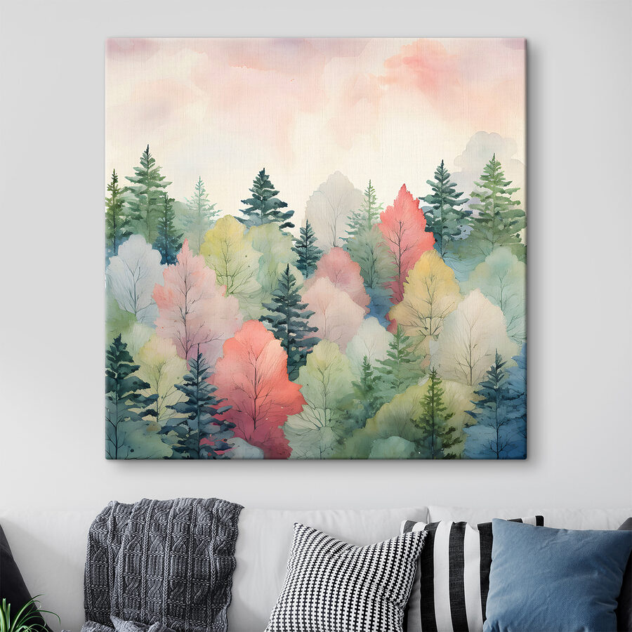 Een aquarelschilderij van bomen