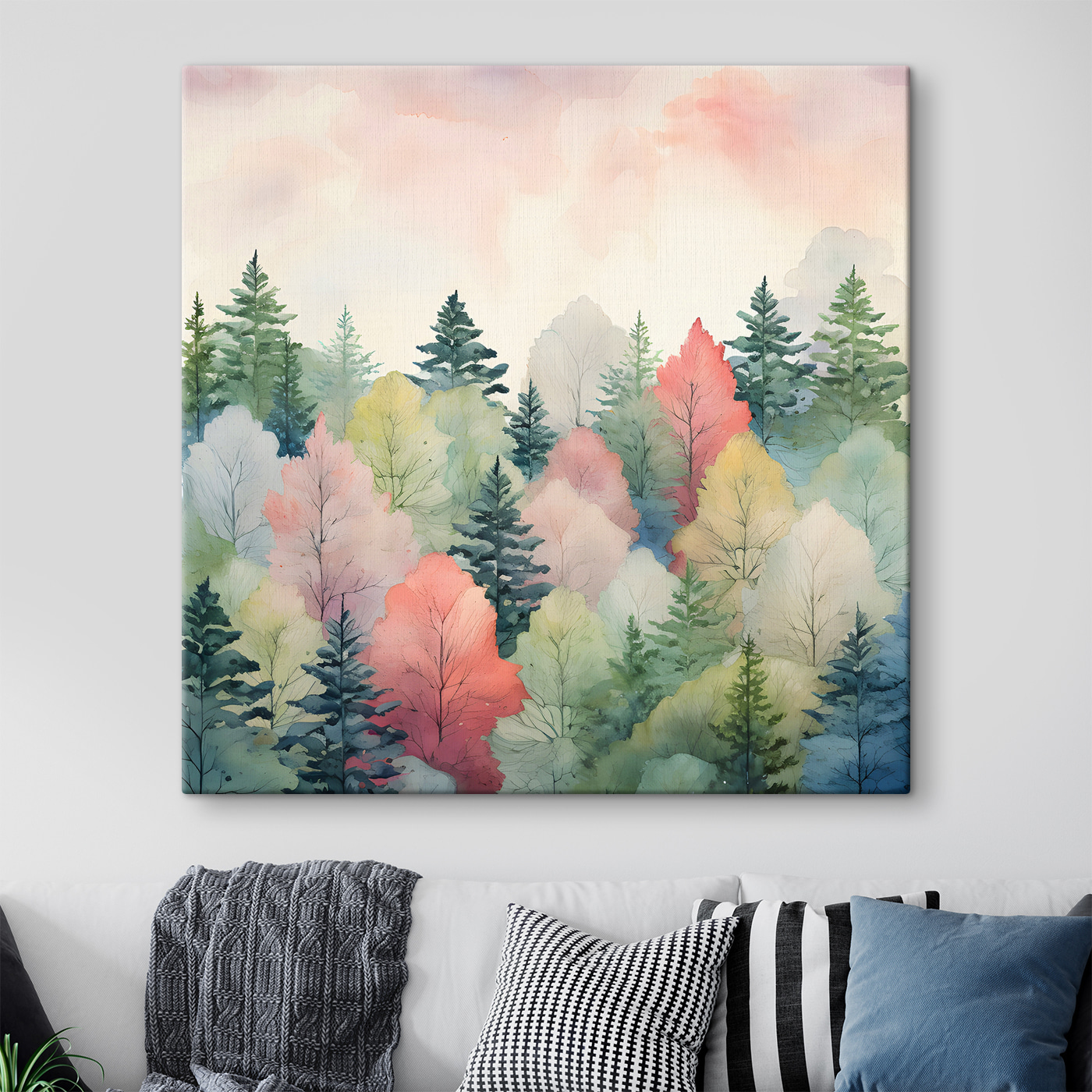 A watercolor painting of trees