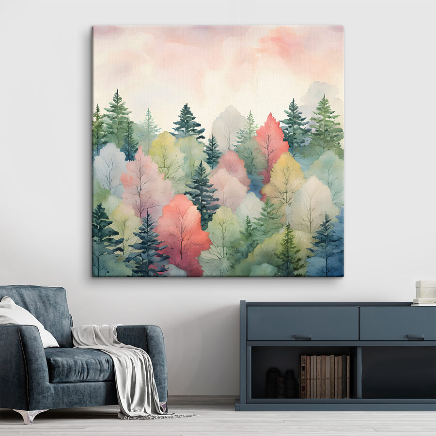 Een aquarelschilderij van bomen