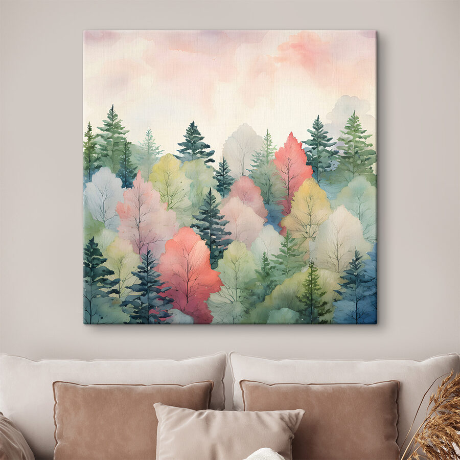 Een aquarelschilderij van bomen