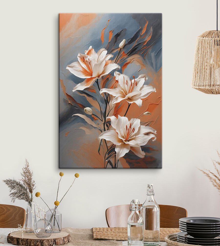 Een schilderij van witte bloemen