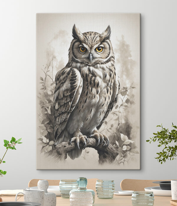 Een schilderij van een uil Een schilderij van een uil