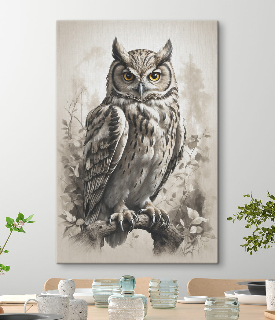 Een schilderij van een uil