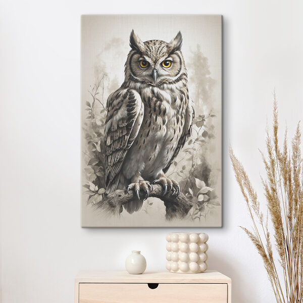 Een schilderij van een uil Een schilderij van een uil