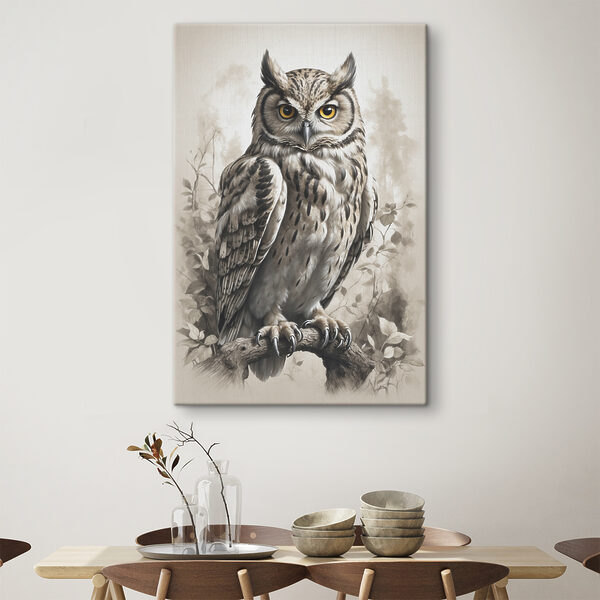 Een schilderij van een uil Een schilderij van een uil