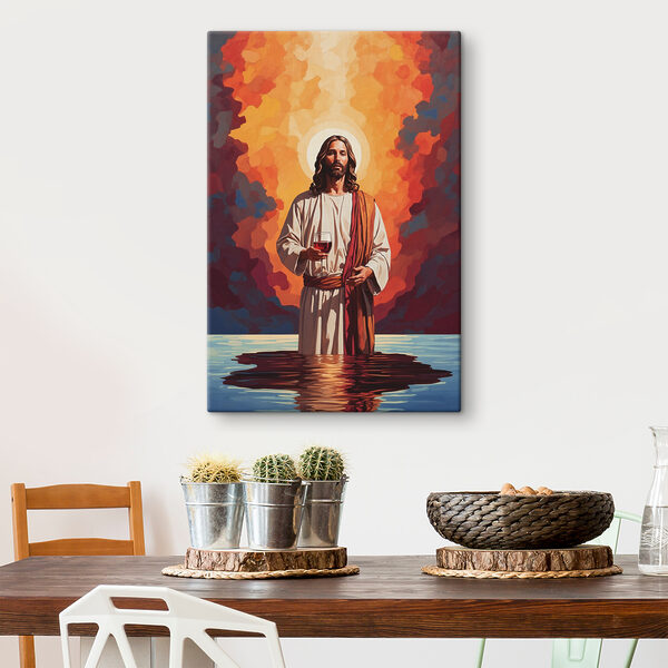 Een schilderij van een man met een glas wijn in zijn hand Een schilderij van een man met een glas wijn in zijn hand