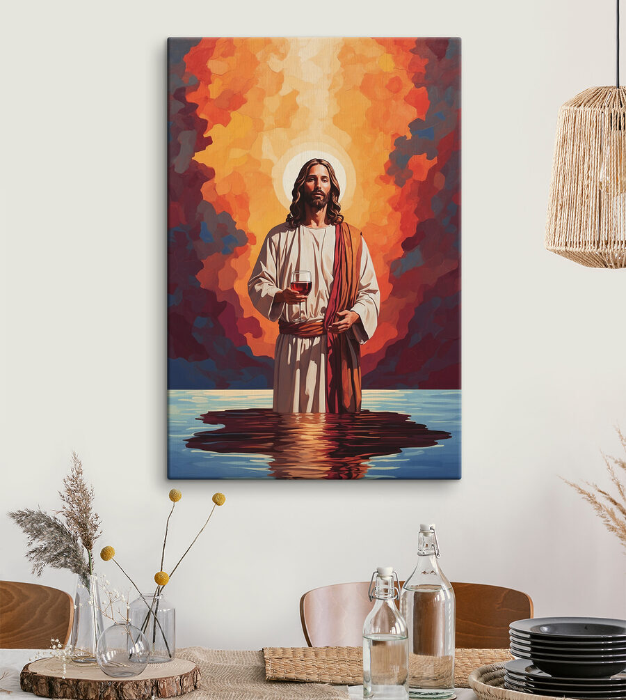 Een schilderij van een man met een glas wijn in zijn hand Een schilderij van een man met een glas wijn in zijn hand