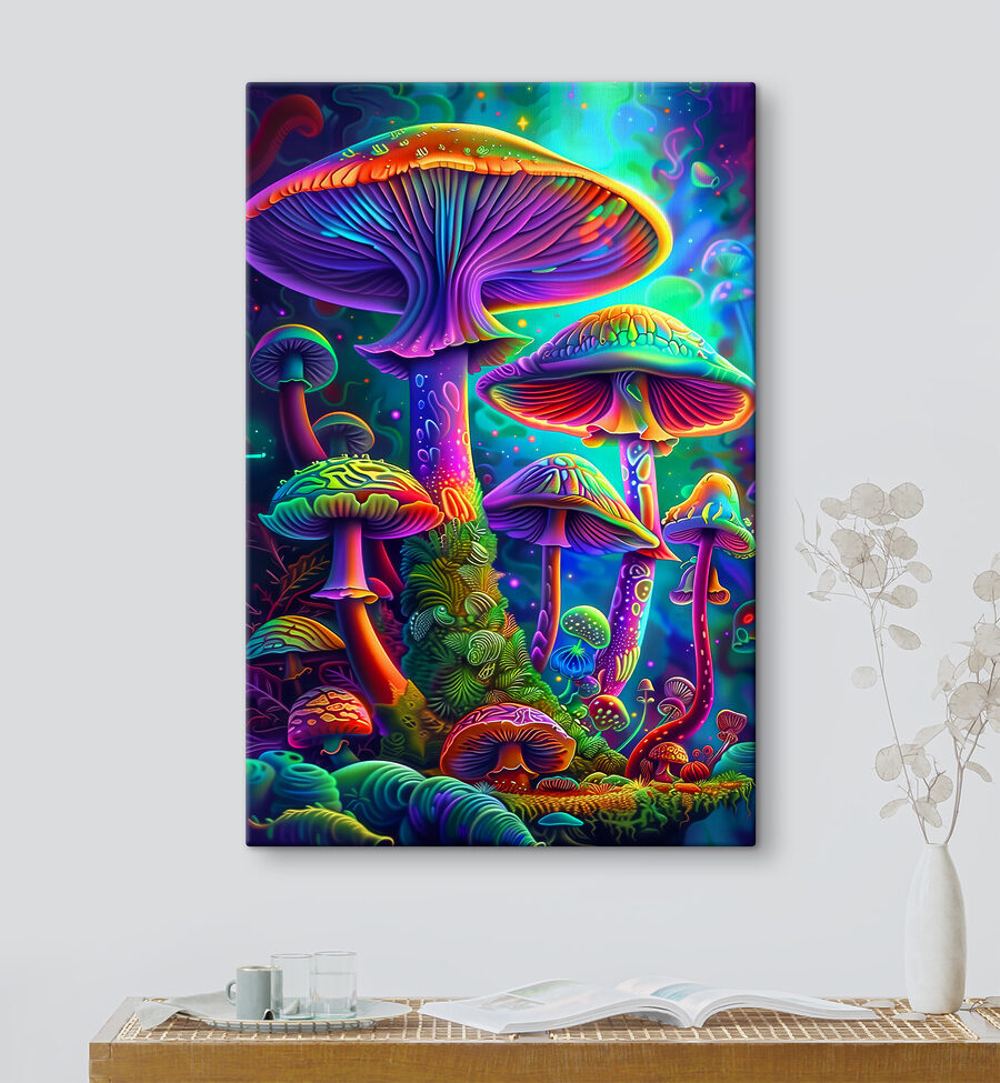 Een groep kleurrijke paddenstoelen