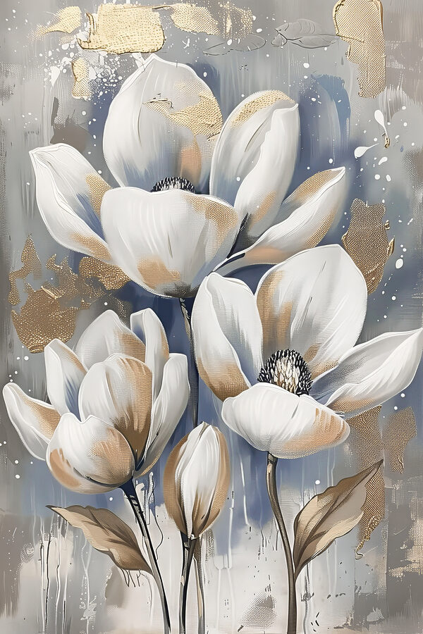 Een schilderij van witte bloemen Een schilderij van witte bloemen