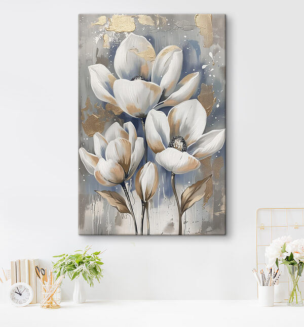 Een schilderij van witte bloemen Een schilderij van witte bloemen