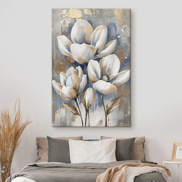 Een schilderij van witte bloemen Een schilderij van witte bloemen