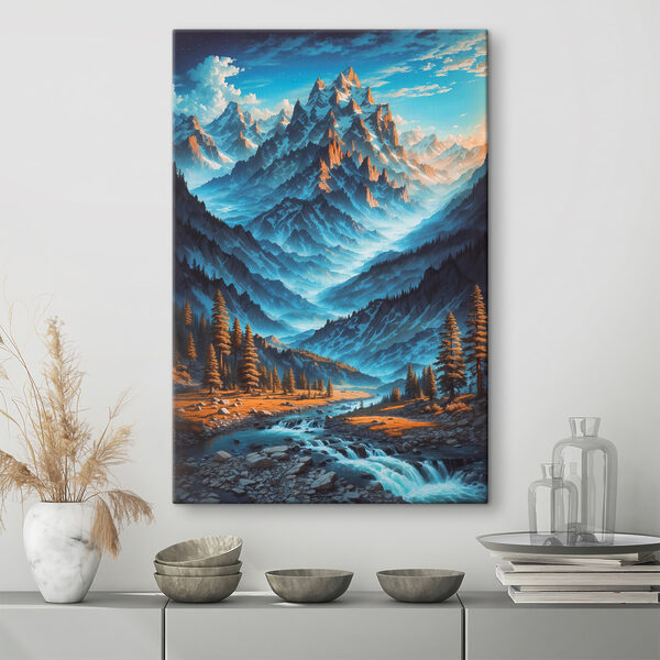 Een bergketen met bomen en een rivier Een bergketen met bomen en een rivier