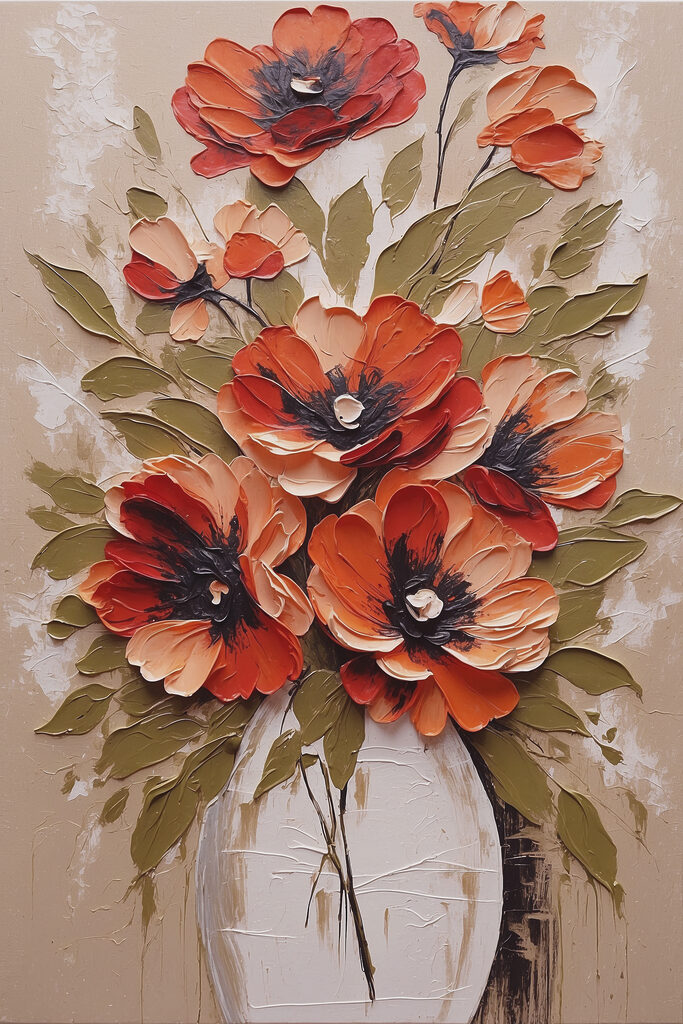 A painting of flowers in a vase A painting of flowers in a vase