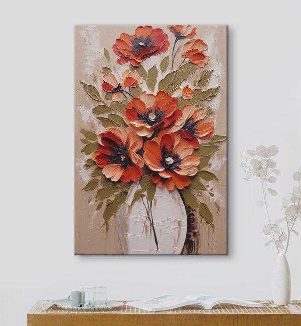 Een schilderij van bloemen in een vaas Een schilderij van bloemen in een vaas