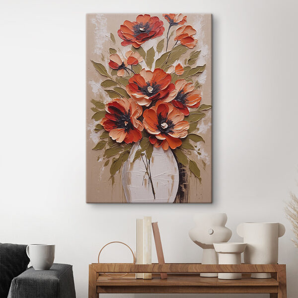 Een schilderij van bloemen in een vaas Een schilderij van bloemen in een vaas