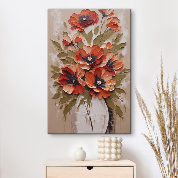 Een schilderij van bloemen in een vaas Een schilderij van bloemen in een vaas