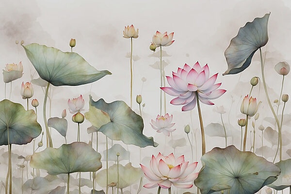 Een schilderij van bloemen en bladeren Een schilderij van bloemen en bladeren