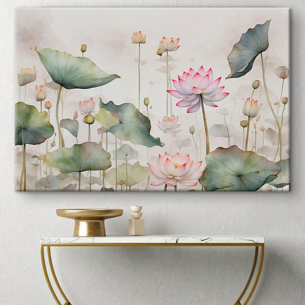Een schilderij van bloemen en bladeren Een schilderij van bloemen en bladeren