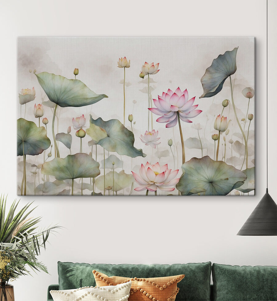 Een schilderij van bloemen en bladeren