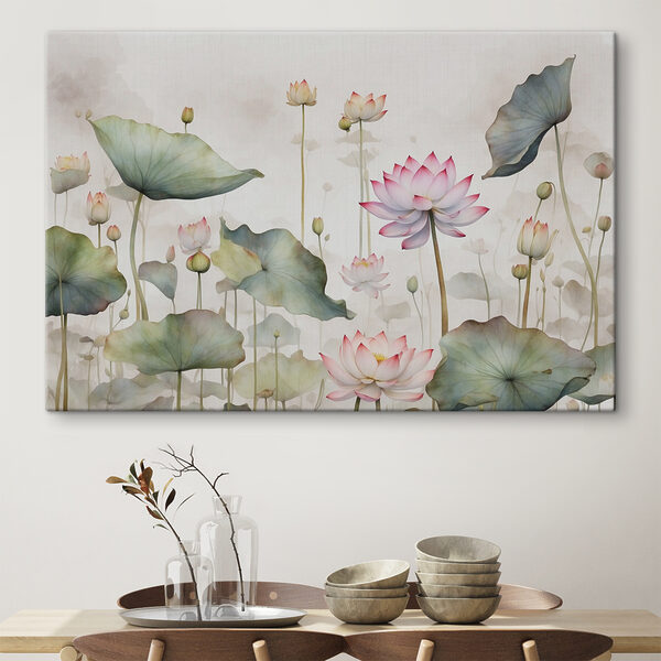 Een schilderij van bloemen en bladeren Een schilderij van bloemen en bladeren