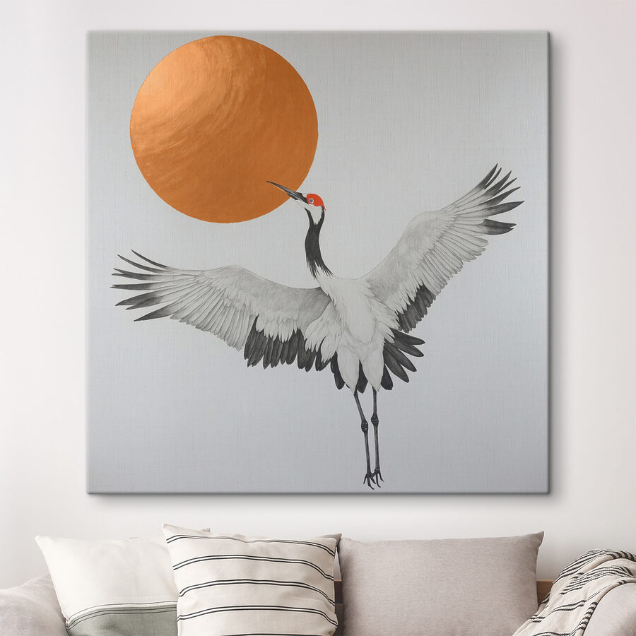 Kraanvogel danst onder stralende zon.