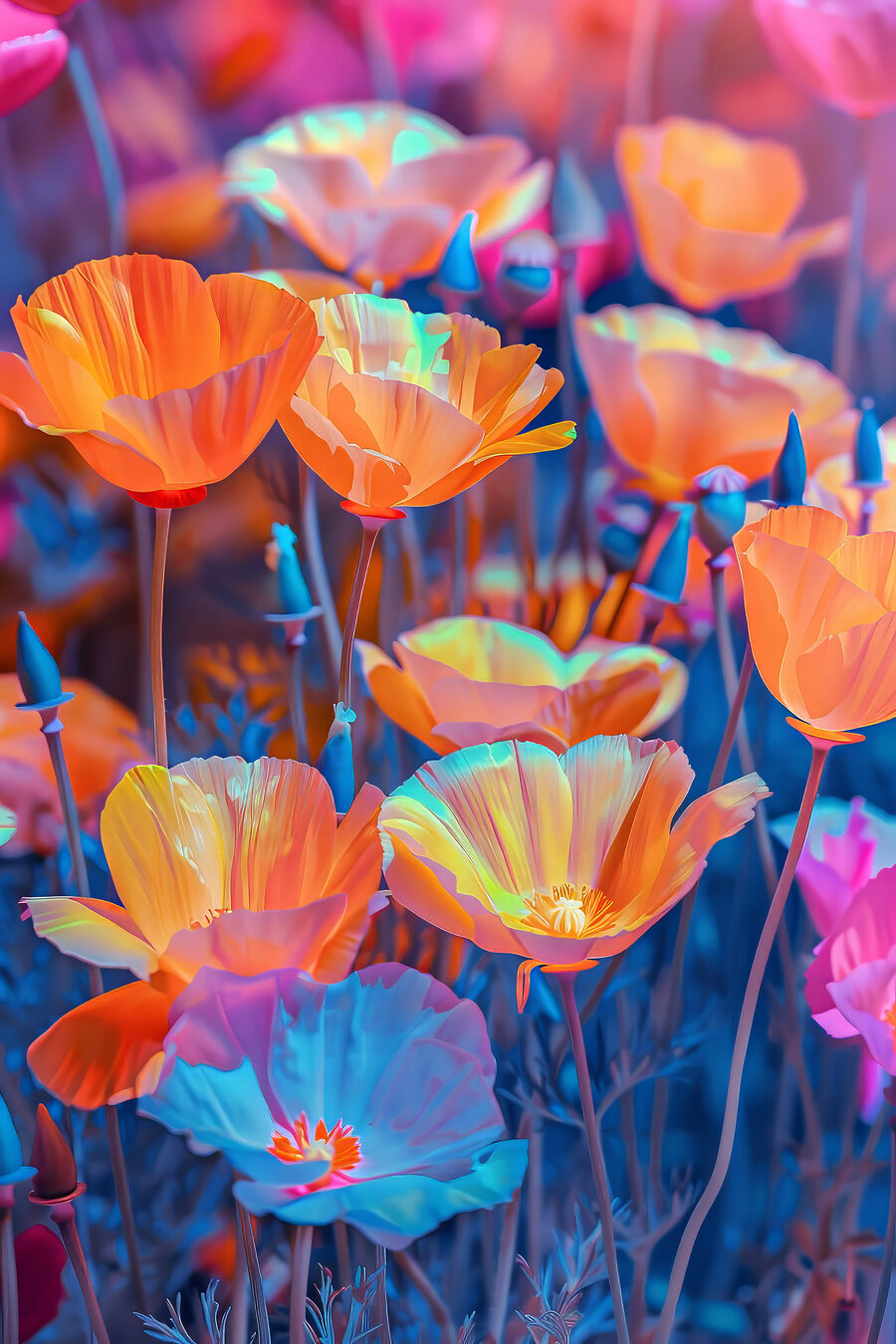 Een groep kleurrijke bloemen