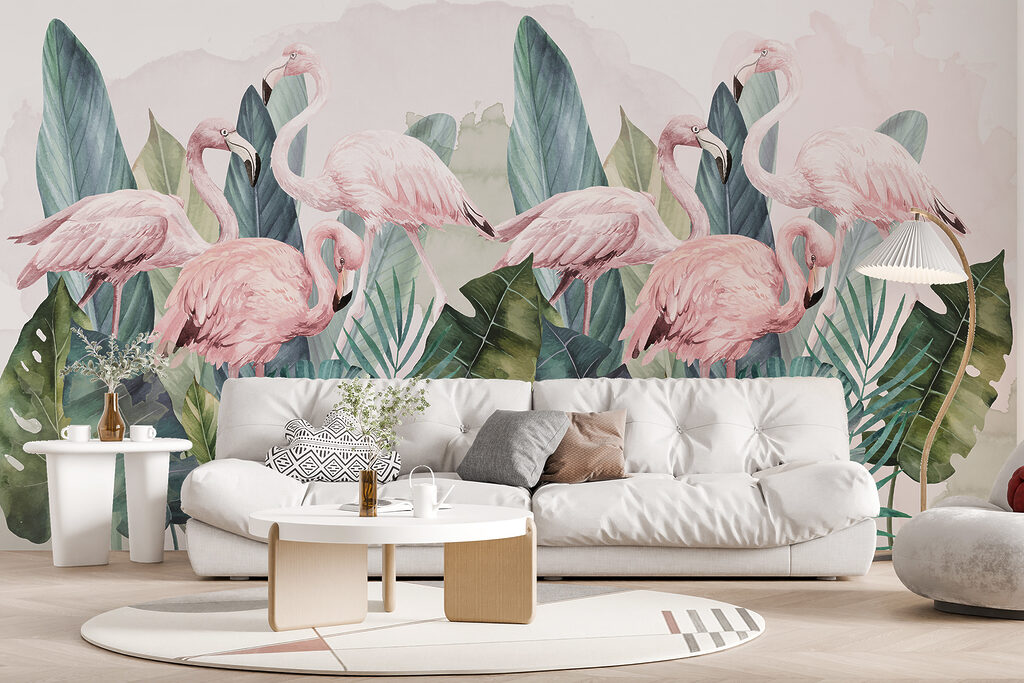 Een groep roze flamingo's en bladeren w00505pig45mr 1024x683 - Een groep roze flamingo's en bladeren - tegory